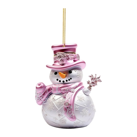 Snowman Pink Christmas Ornaments, 2D Acrylic Personalized Snowman Christmas Tree Decorations, Indoor Cute Xmas Hanging Pendant Crafts, Backpack Pendant, for Winter Holiday Party Supplies