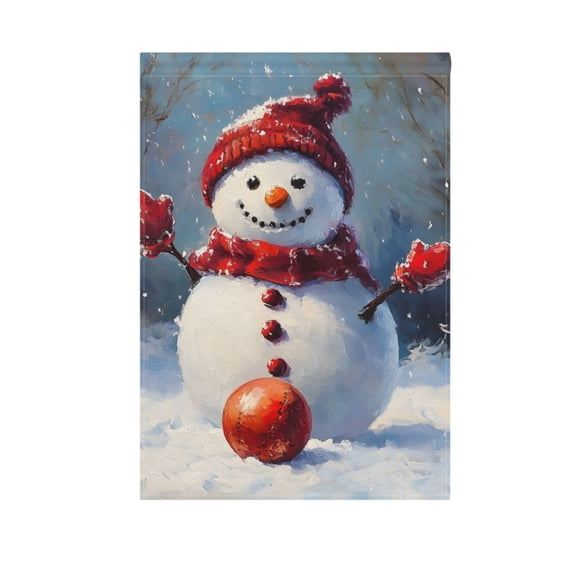 Snowman Play Ball Christmas Garden Flag House Banner 12" x 18" Double Sided Outdoor Yard Decoration
