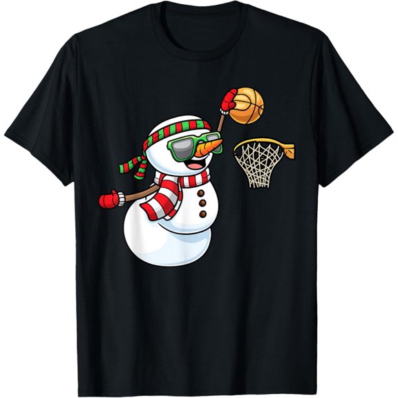 Snowman Playing Basketball Game T-Shirt Tshirt All Size S-5XL
