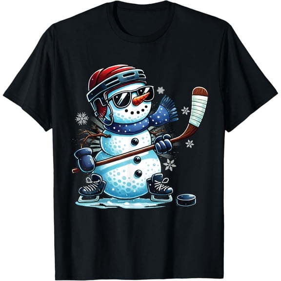 Snowman Playing Ice Hockey Lovers Boys Girls T-Shirt Tshirt All Size S-5XL