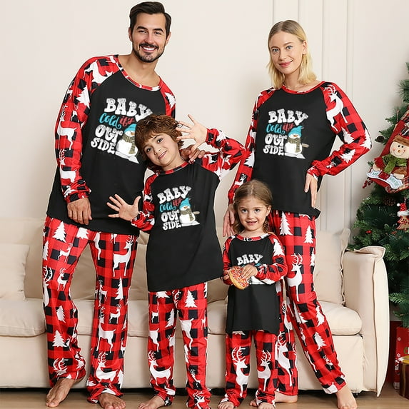 Snowman Print Family Matching Christmas PJs, Long Sleeve Shirts and Pants Holiday Sleepwear