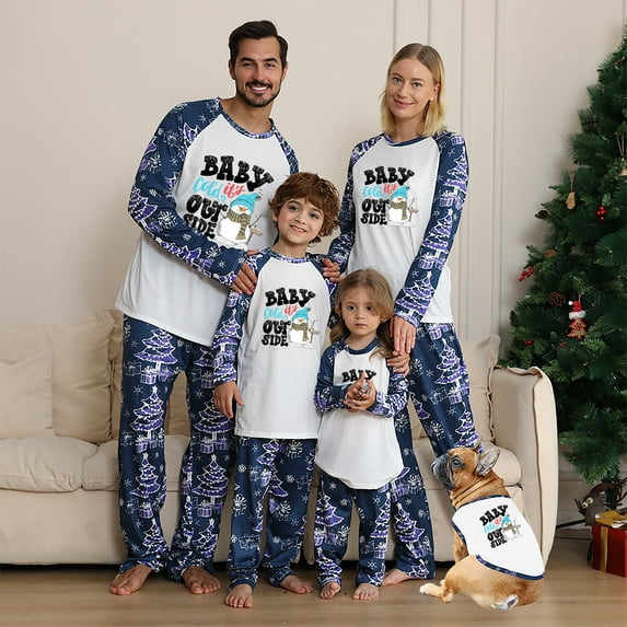 Snowman Print Family Matching Christmas PJs, Long Sleeve Shirts and Pants Holiday Sleepwear