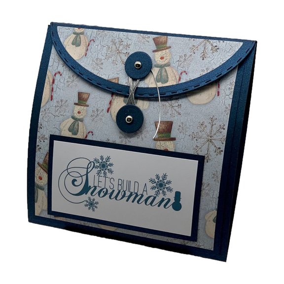 Snowman Print Square Envelope Style Gift Box with String Closure for Holiday Seasonal Packaging and Craft Projects