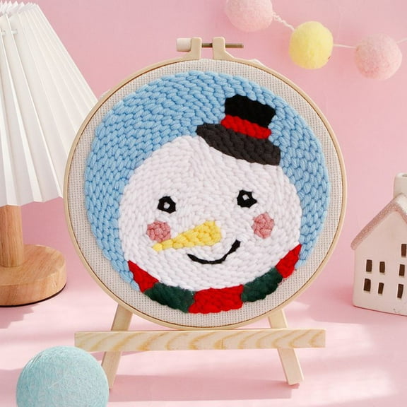 Snowman Punch Needle Kits Adults Beginner, Handcraft DIY Craft Hoop Kit with Instructions Home Decor
