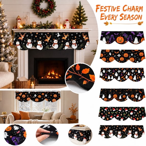 Snowman Reindeer Mantel Decor, 79 Inch Halloween Fireplace Cloth, Indoor Halloween Decorations, Holiday Home Party Decor for Window Living Room, 1 Piece