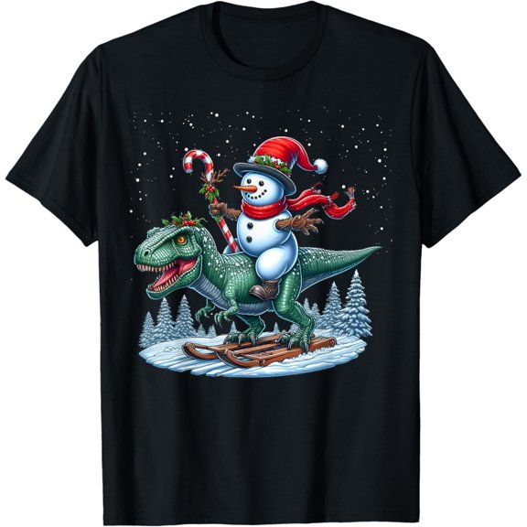 Snowman Riding Dinosaur T-Rex Men Women T-Shirt Sweatshirt All Size S-5XL