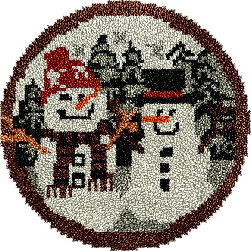 Snowman Round Shape Latch Hook Rug Kits Set for Starter Crochet Hook Cushion Mat Sofa Seat Cushion Crocheting Kits with Preprinted Canvas Crochet Yarn Kits 50X50cm (ui50)