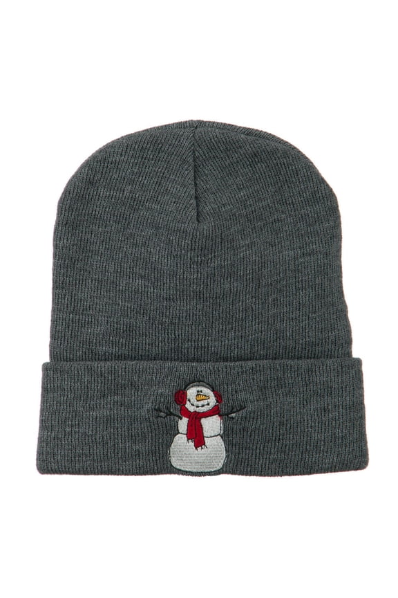 Snowman Scarf Earmuff Embroidered Beanie - Grey OSFM