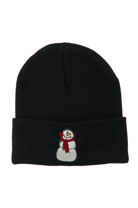 Snowman Scarf Earmuff Embroidered Beanie - Navy OSFM