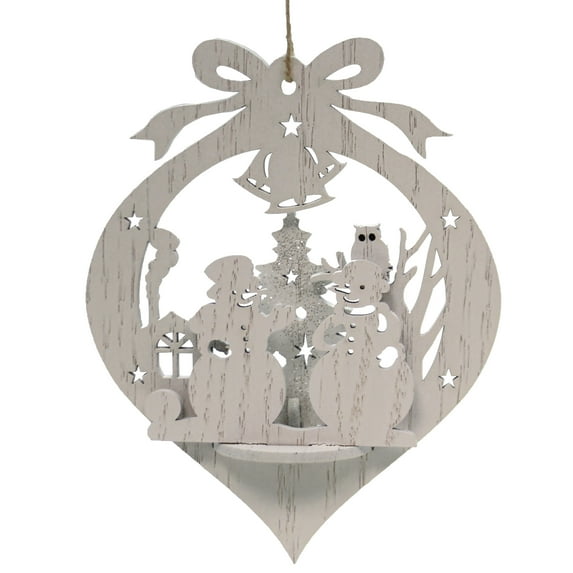 Snowman Scene Ornament - One Ornament 6 Inch, Wood - Bells Trees Owl 6006900 White