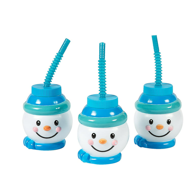 Snowman-Shaped Cups with Straws, Party Supplies, Winter, 12 Pieces
