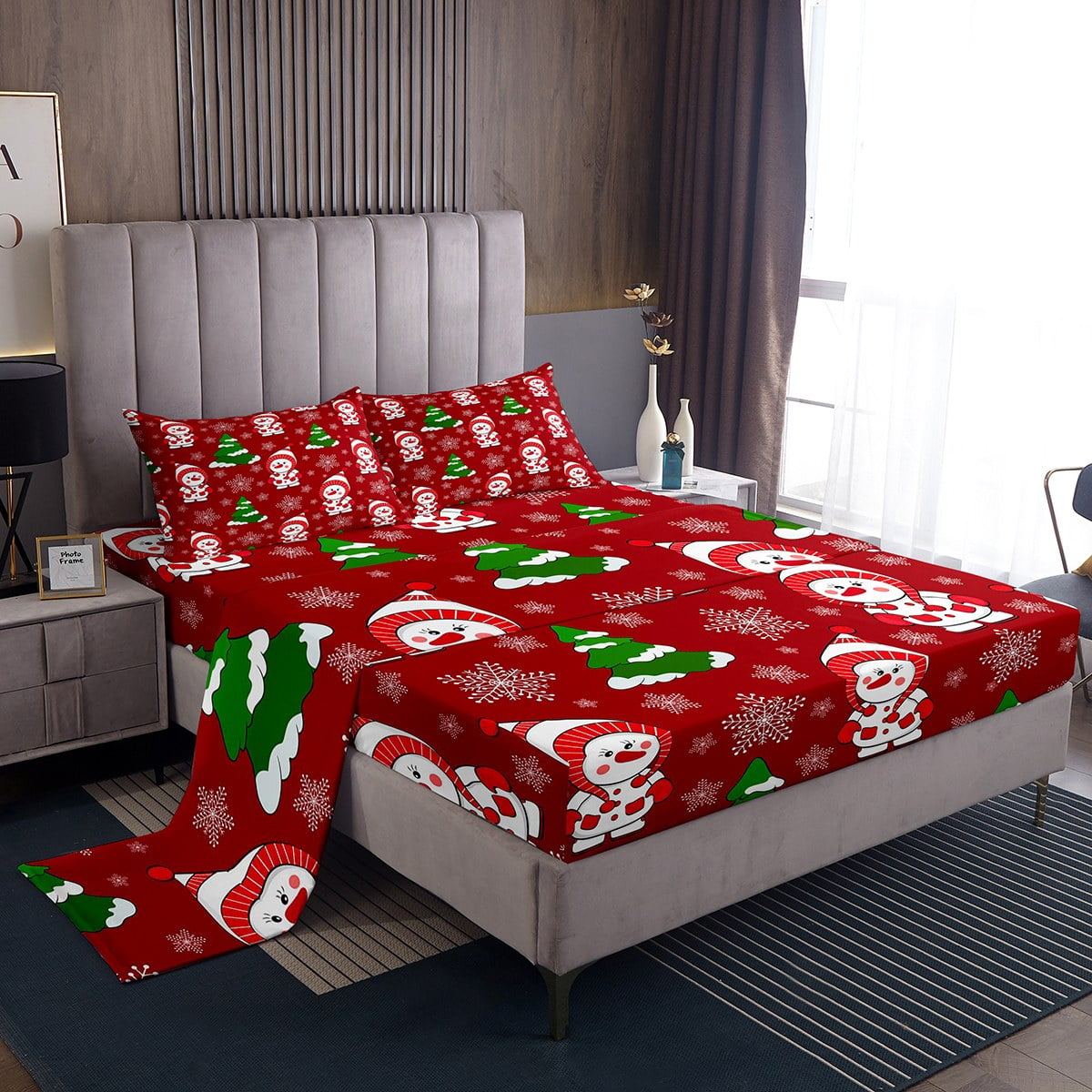 Snowman Sheets Winter Snowflake Christmas Tree Print Sheet Set for Boys