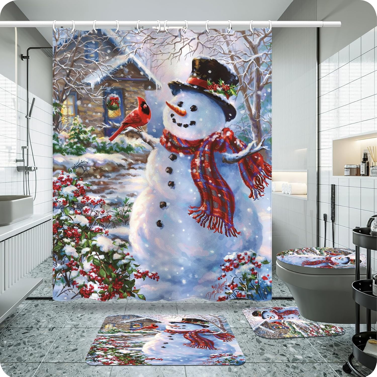 TOWINSFB 4-Piece American Flag Deer Shower Curtain Set - 72x72 Inch Bathroom Decor With Rugs