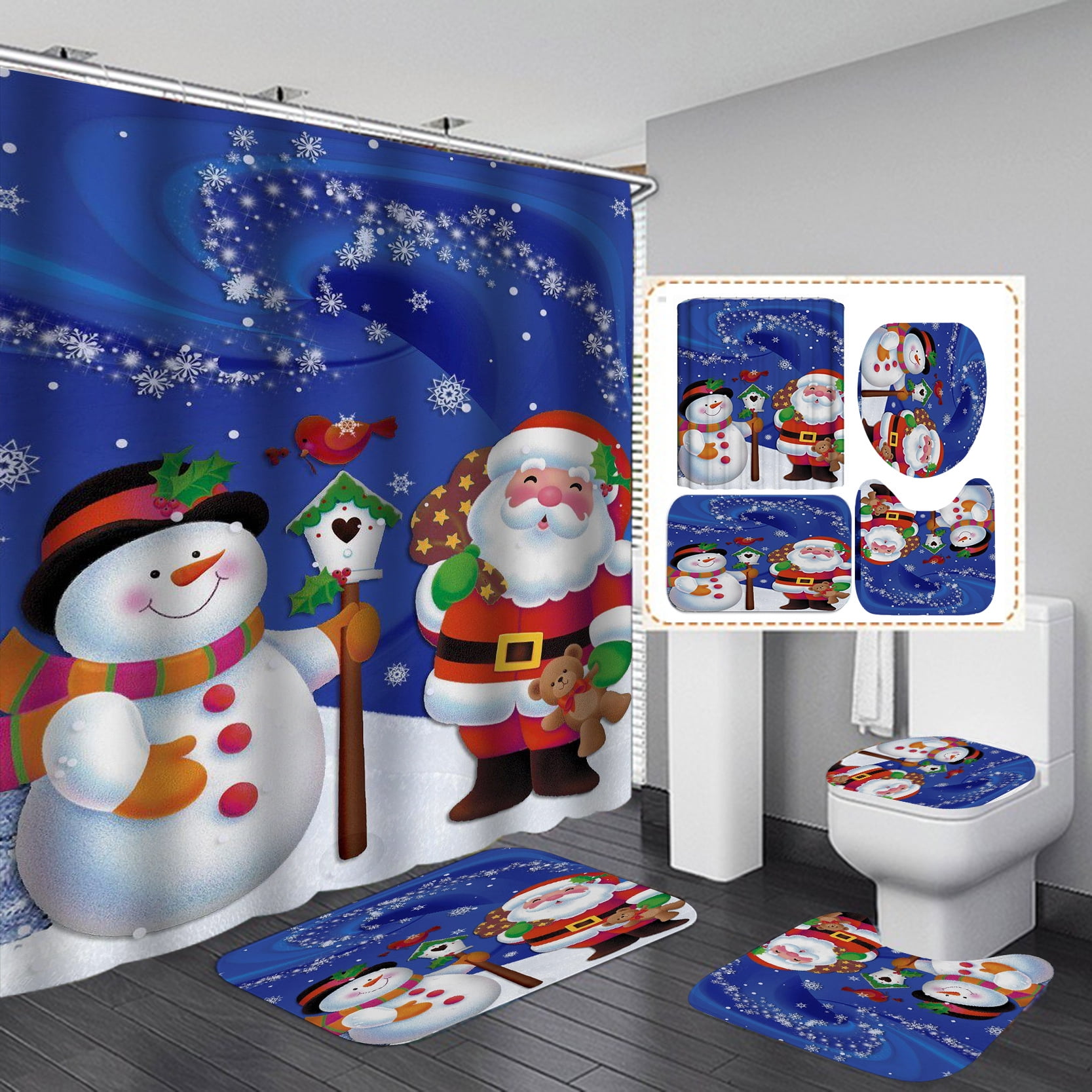 Snowman Shower Curtains Bathroom Sets with Shower Curtain and Rugs