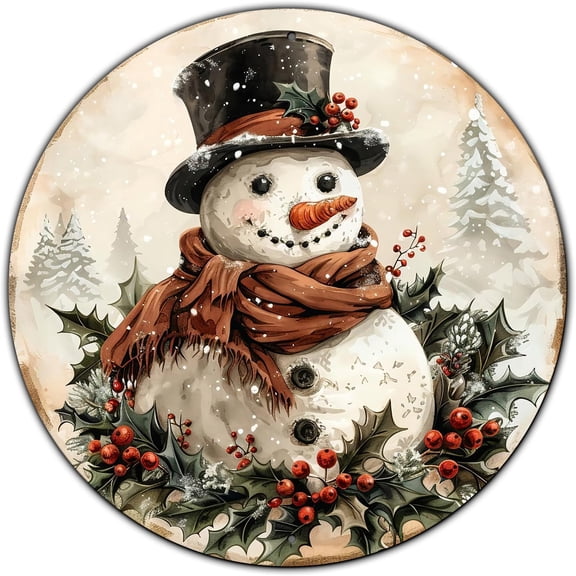 Snowman Sign Vintage Metal Tin Sign Winter Christmas Round Metal Tin Sign Rustic Wall Decor for Welcome Farmhouse Outdoor Outside Porch Rustic Snowflakes Wreath Wall Decoration 8 Inch