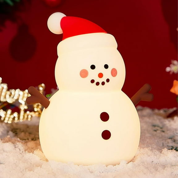 Snowman Silicone Touch Lamp - Christmas Night Light with 30min Timer, Dimmable 3 Brightness Levels Rechargeable Bedside Lamp, Warm Christmas Night Decor, White, 1pcs