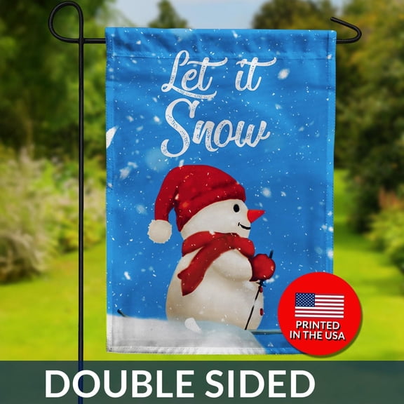 Snowman Skier Double Sided Flag Let It Snow Skiing Snowman Santa Hat Sports 1