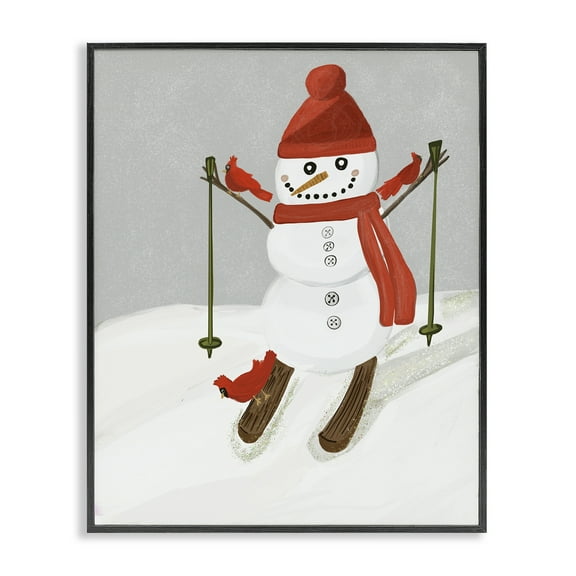 Stupell Industries Snowman Skiing with Cardinals Black Framed Giclee Art, design by Kristal Clifford, 14 x 11