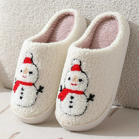 Snowman Slippers for Women Men House Shoes Christmas Slippers with Non- Sole Fluffy Warm Fuzzy Plush -on Wool Lined House Shoes