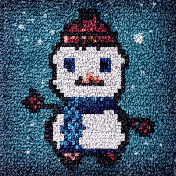 Snowman Small Size Mini Rug Latch Hook Kits Rug DIY Cushion Tapestry Making Crochet Hook Mat Making Kits Color Preprinted Pattern Canvas DIY Carpet Needlework Home Decor Kits 30x30cm (r95)