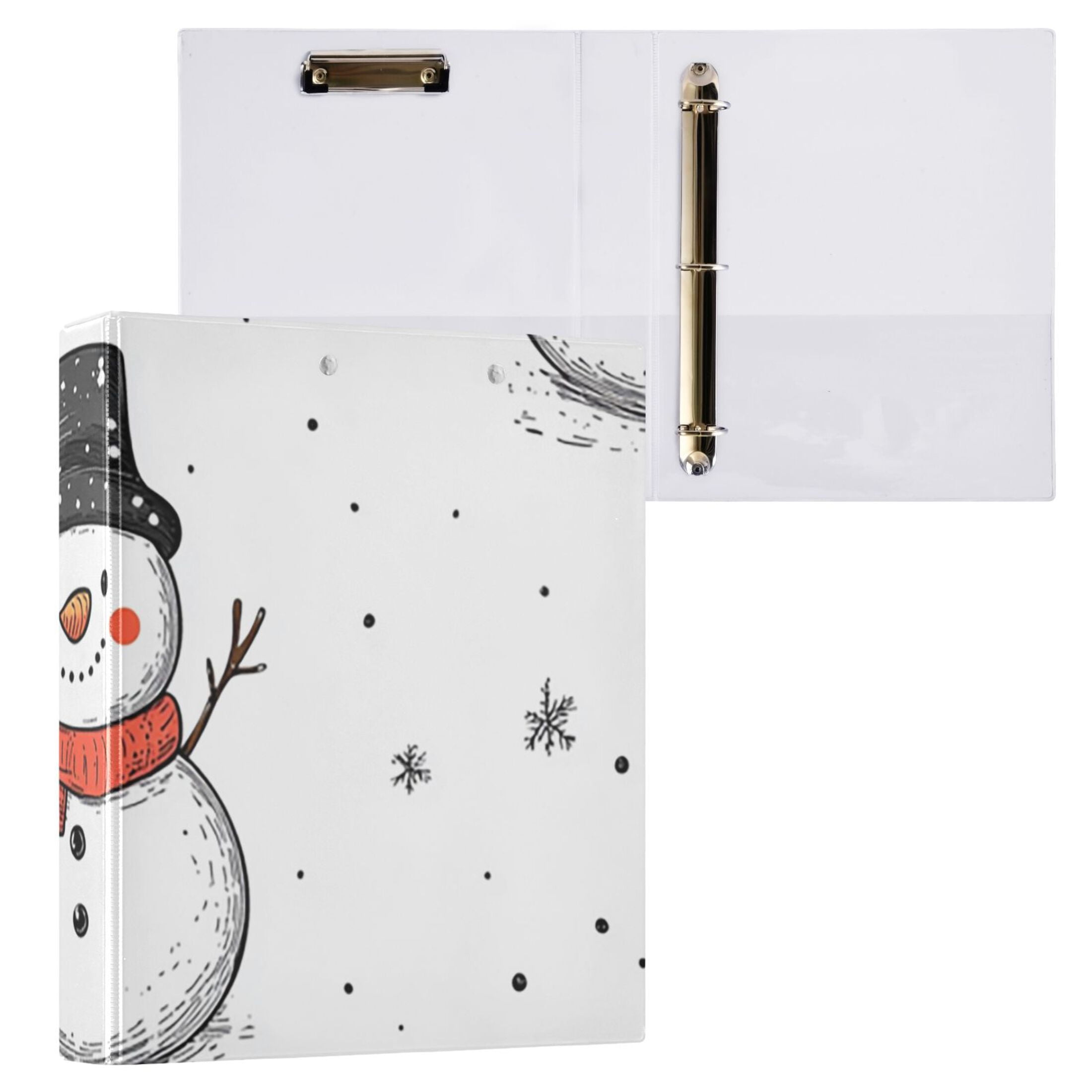 Snowman Snow 3 Ring Binders 1.5 inch Hardcover File Folders with Interior Pockets A4 Size Organizer for School Office Hospital Set of 2