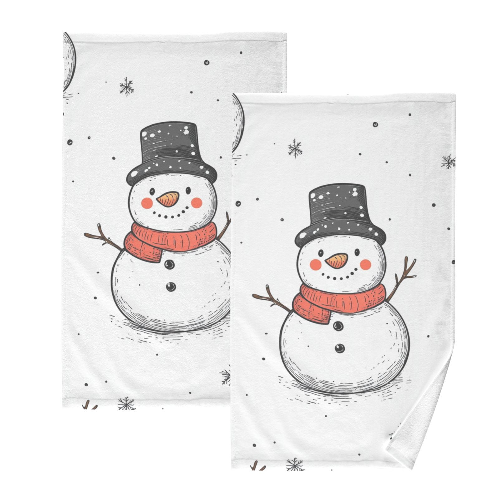 Snowman Snow Hand Towels Cotton Bath Towels Large Face Towels Absorbent for Bathroom 2 Packs