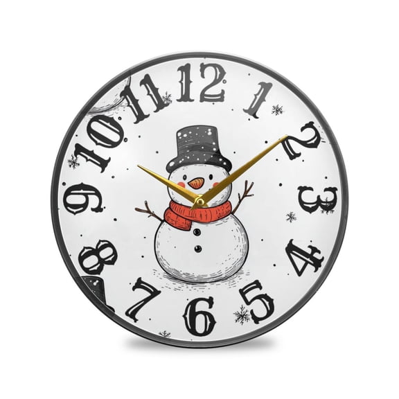 Snowman Snow Wall Clock 12 Inch Silent Non Ticking Battery Operated Easy to Read for Kitchen Living Room