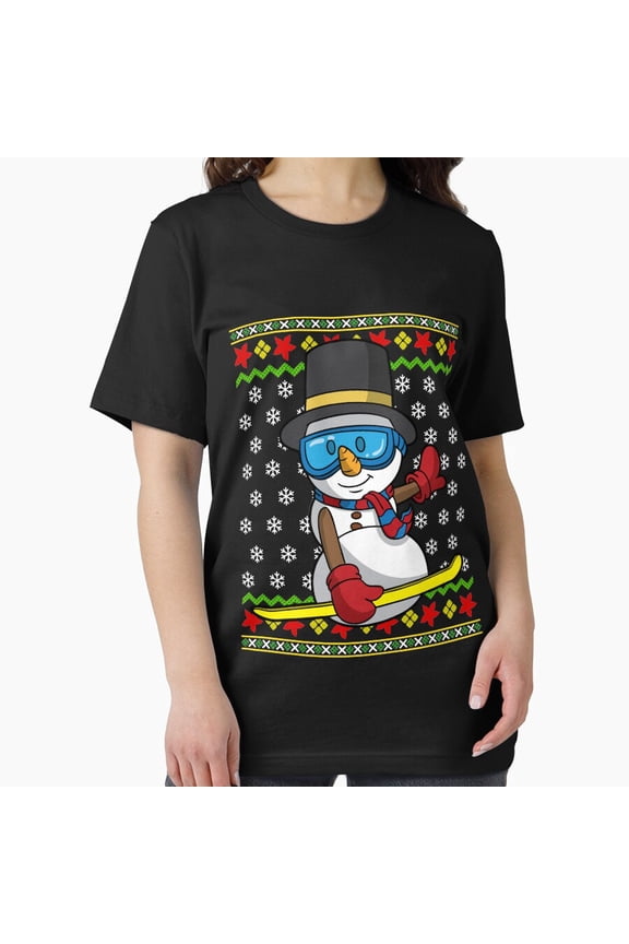 Snowman Snowboarding in a Tacky Festive Holiday Sweater Unisex T-Shirt, up to Size 5XL