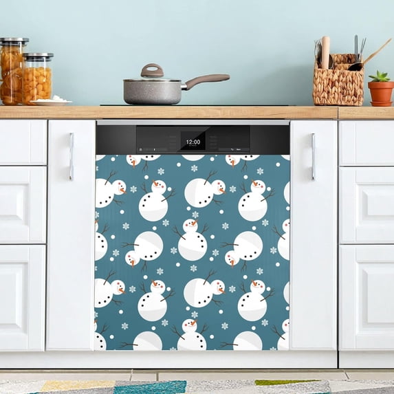 Snowman Snowflake Dishwasher Magnet Cover, Refrigerator Door Cover Magnectic Sticker Kitchen Panel Decal Appliances Decor 23x26inch