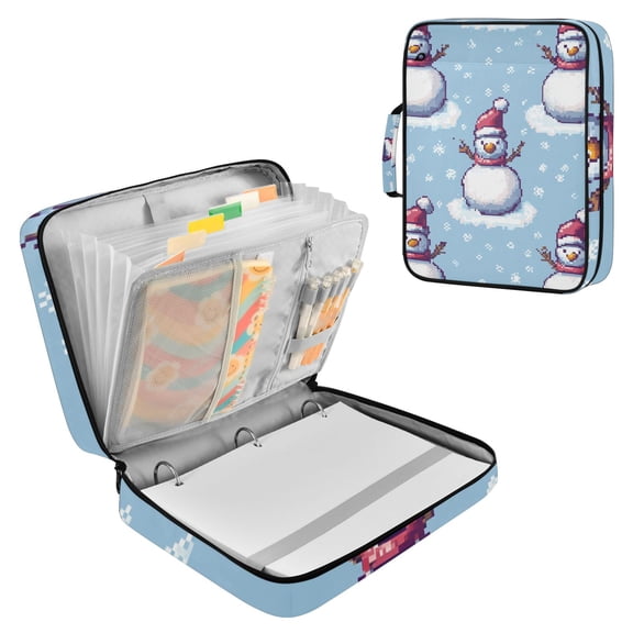 Snowman Snowflakes Pixel Style Accordion File Organizer Expanding File Folder 3-Ring Binder Bag 500 Sheets A4 Size