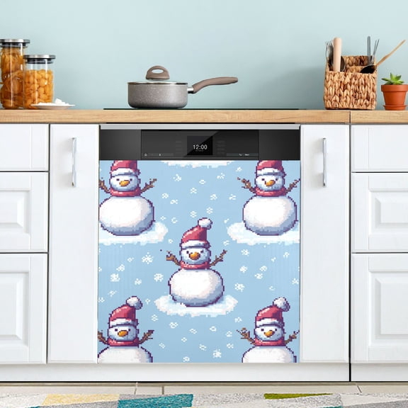 Snowman Snowflakes Pixel Style Dishwasher Magnet Refrigerator Magnetic Cover Washing Machine Magnet Sticker Kitchen Decor