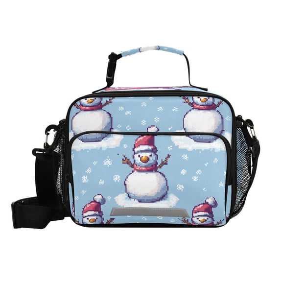 Snowman Snowflakes Pixel Style Insulated Lunch Bag Portable Cooler Bag Mommy Bag Large Capacity 6L
