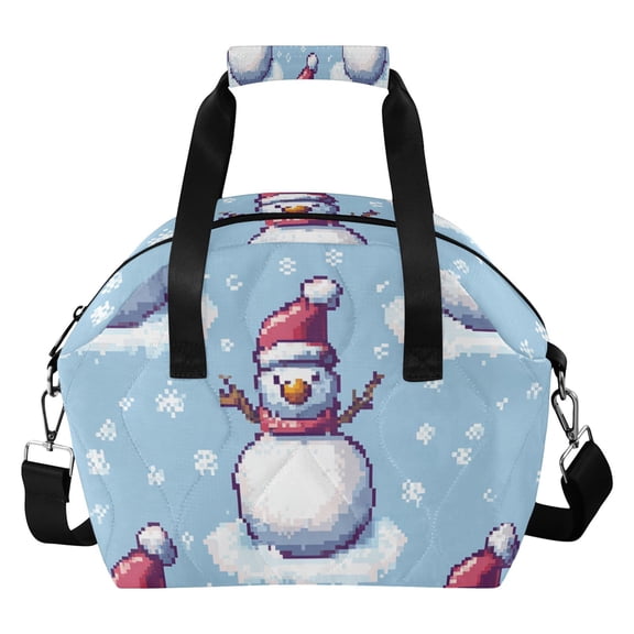 Snowman Snowflakes Pixel Style Insulated Lunch Bag Reusable Quilted Lunch Box Waterproof Leakproof Lunch Container