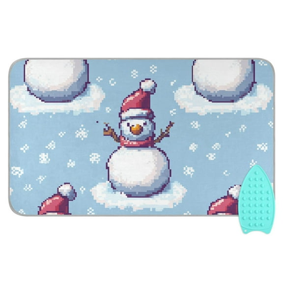 Snowman Snowflakes Pixel Style Ironing Mat Blanket Portable Travel Ironing Pad Heat Resistant Pad 47.2" x 27.6