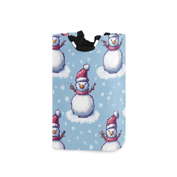 Snowman Snowflakes Pixel Style Laundry Basket with Handles Foldable Laundry Hamper Freestanding Washing Bin 50L
