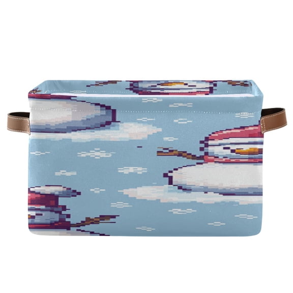 Snowman Snowflakes Pixel Style Square Storage Bins with Handles Collapsible Containing Box 1 Pack