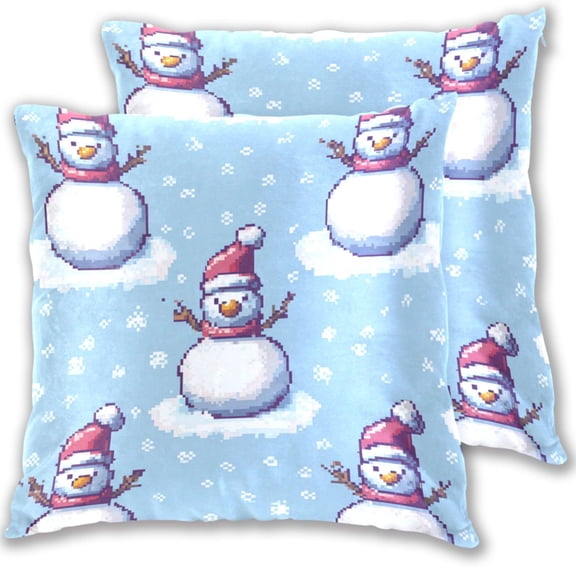 Snowman Snowflakes Pixel Style Throw Pillow Covers Pillowcases 16 x 16 Inch Home Decor 2 Packs for Bedroom Sofa