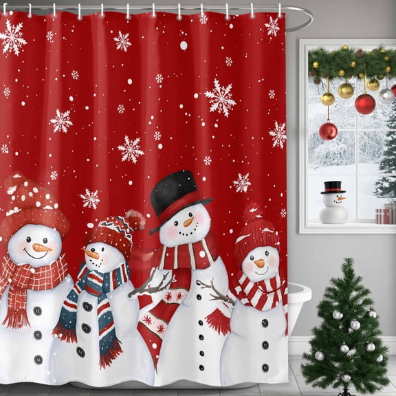 Snowman Snowflakes Shower Curtains for Bathroom, Christmas Striped Scarf Hat Waterproof Fabric Shower Curtain for Bathroom Bathtub Decoration, Machine Washable, 36"x72"