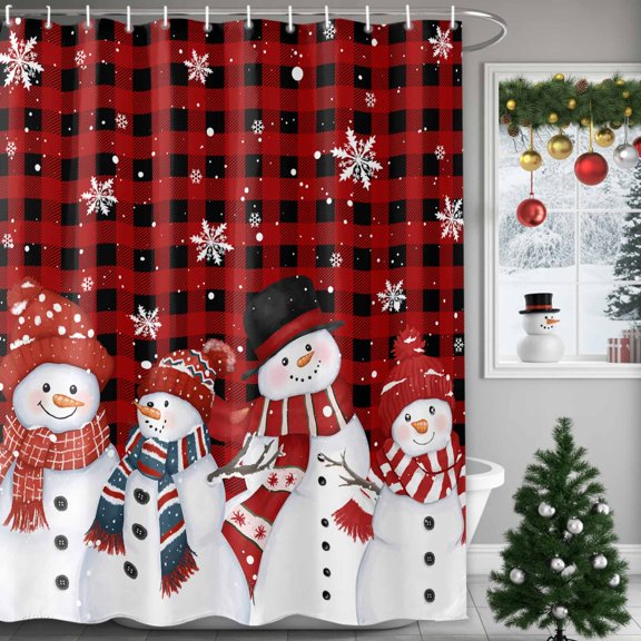 Snowman Snowflakes Shower Curtains for Bathroom, Christmas Striped Scarf Hat Waterproof Fabric Shower Curtain for Bathroom Bathtub Decoration, Machine Washable, 36"x72"