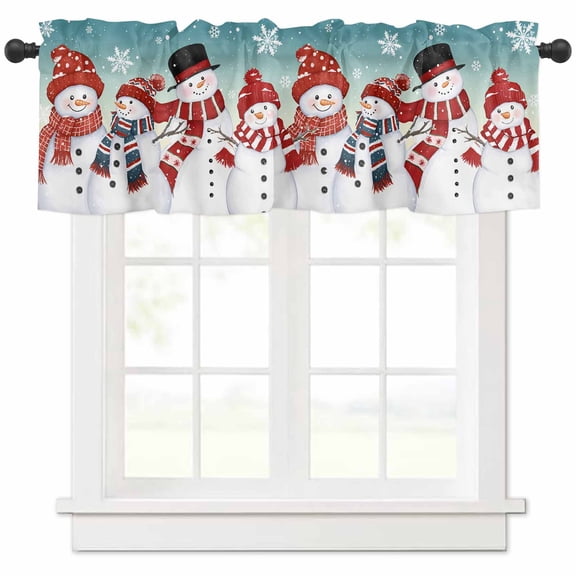 Snowman Snowflakes Valances for Windows, Christmas Striped Scarf Light Filtering Window Treatment Valances, Rod Pocket Small Curtains for Kitchen/Bathroom, 42"x18"