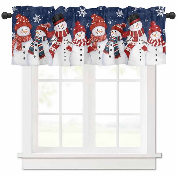 Snowman Snowflakes Valances for Windows, Christmas Striped Scarf Light Filtering Window Treatment Valances, Rod Pocket Small Curtains for Kitchen/Bathroom, 56"x16"