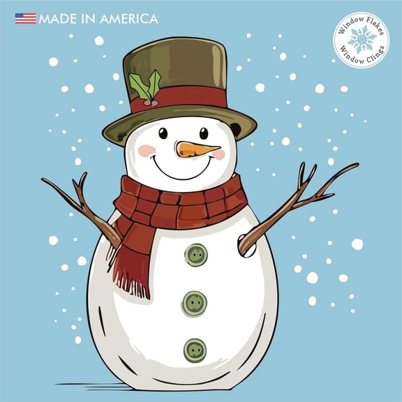 9" Snowman Christmas Window Cling Decorations. Holiday Glass & Window Decal Home Decor. Made in America.