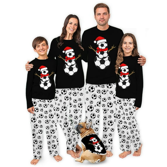 Snowman Soccer Matching Christmas Pajamas, Sport Christmas Pajamas, Soccer Christmas Pjs For Family And Dog, Size NB - Men 6XL