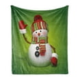 thumbnail image 1 of Snowman Soft Flannel Fleece Blanket, 3D Style Fun Character Greeting Traditional Colors Seasonal Celebration Theme, Cozy Plush for Indoor and Outdoor Use, 70" x 90", Green Red White, by Ambesonne, 1 of 5