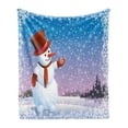 thumbnail image 1 of Snowman Soft Flannel Fleece Blanket, Cartoon Happy Snowman Looking at the Snowflake Icy Winter Scenery Evergreen Woods, Cozy Plush for Indoor and Outdoor Use, 50" x 70", Multicolor, by Ambesonne, 1 of 6