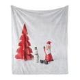thumbnail image 1 of Snowman Soft Flannel Fleece Blanket, Picture of Paper Cut Christmas Tree and a Santa Claus Arranged Print, Cozy Plush for Indoor and Outdoor Use, 50" x 60", Pale Grey and Dark Pink, by Ambesonne, 1 of 5