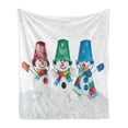 thumbnail image 1 of Snowman Soft Flannel Fleece Throw Blanket, Print of 3 Happy Snow Elements in Striped Scarfs Mittens and Buckets on Head, Cozy Plush for Indoor and Outdoor Use, 50" x 60", Multicolor, by Ambesonne, 1 of 5