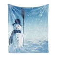 thumbnail image 1 of Snowman Soft Flannel Fleece Throw Blanket, Snow Covered Wintry Landscape with Happy Snowman Cold Outdoors, Cozy Plush for Indoor and Outdoor Use, 50" x 60", Pale Blue Dark Blue, by Ambesonne, 1 of 5