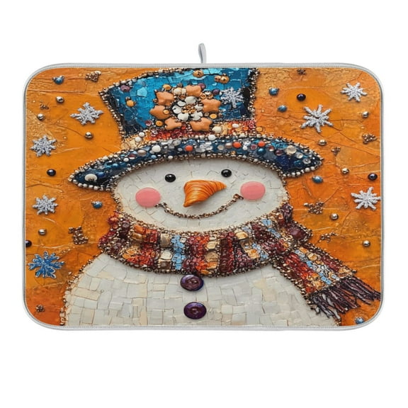 Snowman with Sparkling Gemstones Dish Drying Mat for Kitchen Counter 16x18 In Absorbent Microfiber Reversible Mats Dish Drainer Protector Rack Pad for Coffee Bar Table