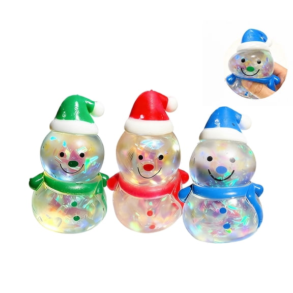 Snowman Squishy Toy, Transparent Christmas Snowman with Holographic Confetti Inside, Jelly Stress Relief Fidget Toy, Random Color Sensory Squishy for Kids Adults, Christmas Gift